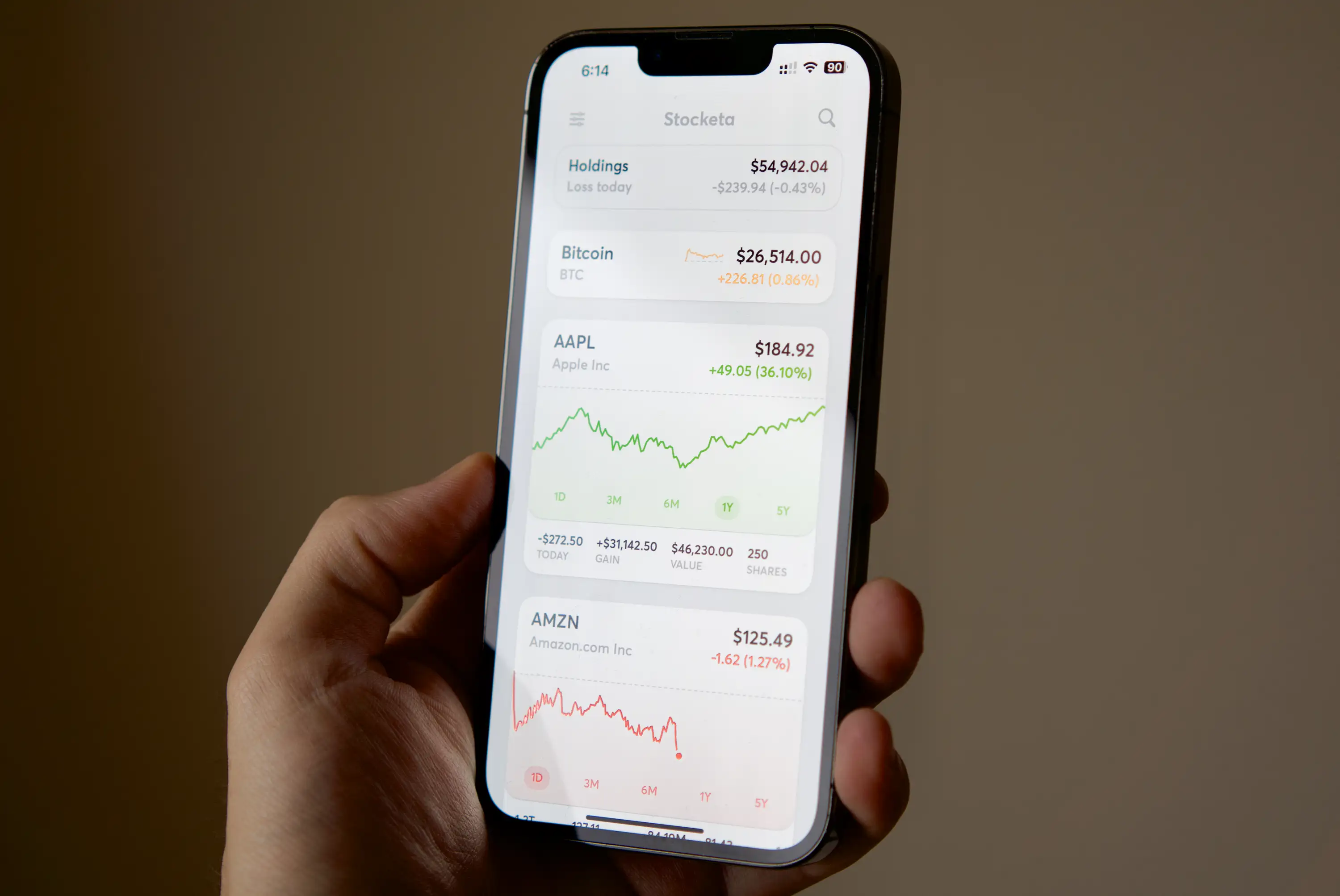 Stocketa running on an iPhone