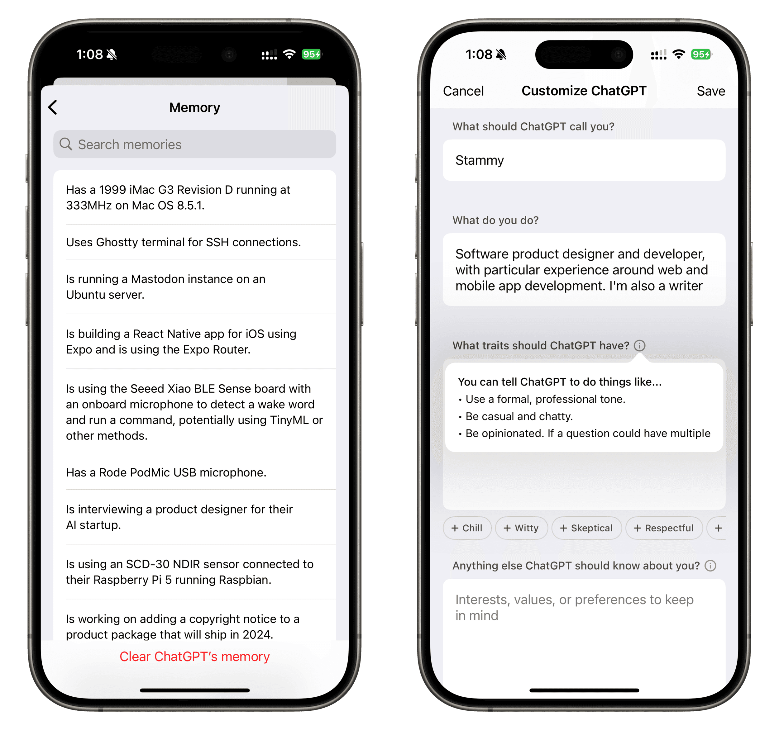 ChatGPT's take on personalization with Memory, Custom Instructions, and Traits