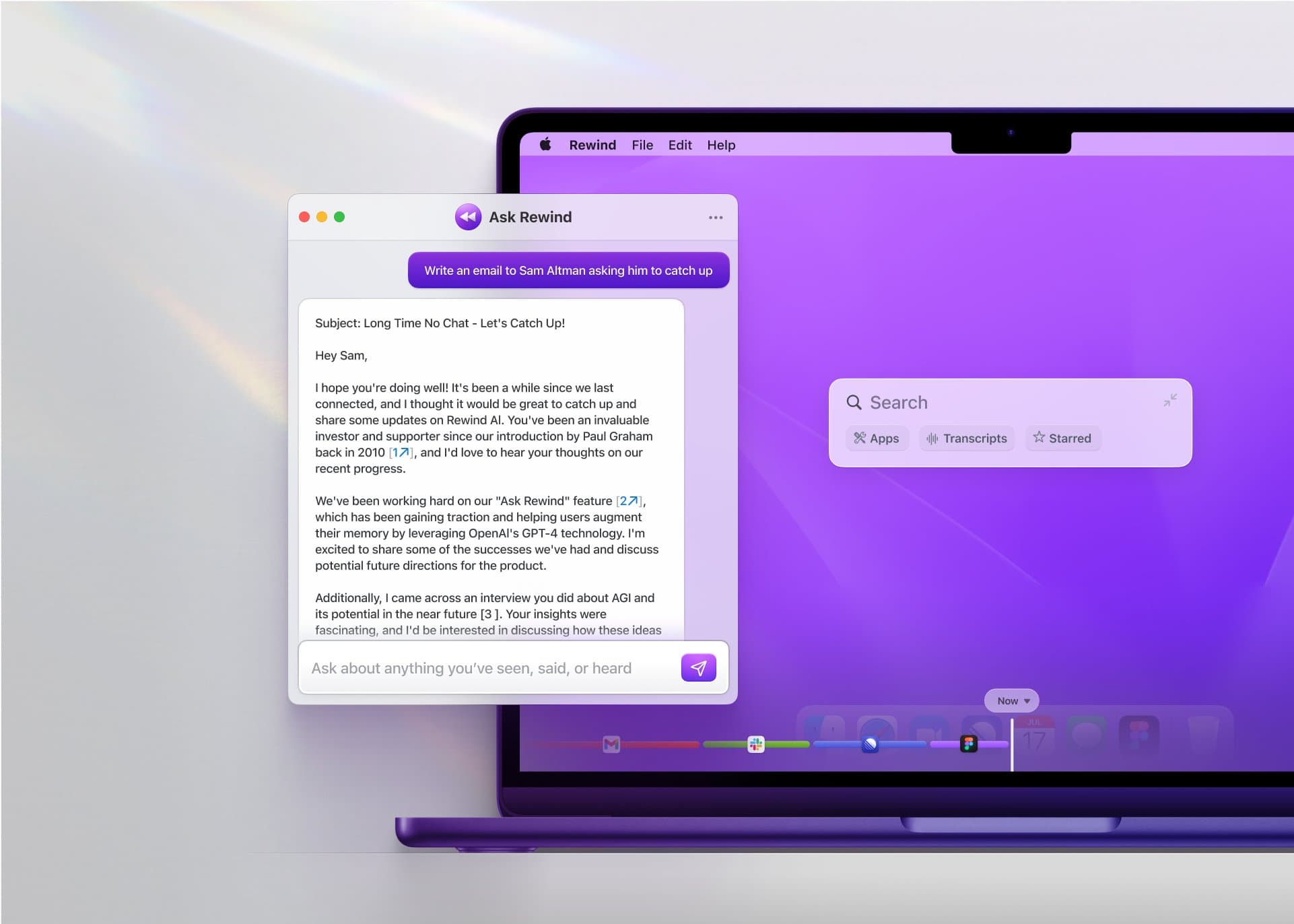 Rewind Mac app - Ask Rewind feature
