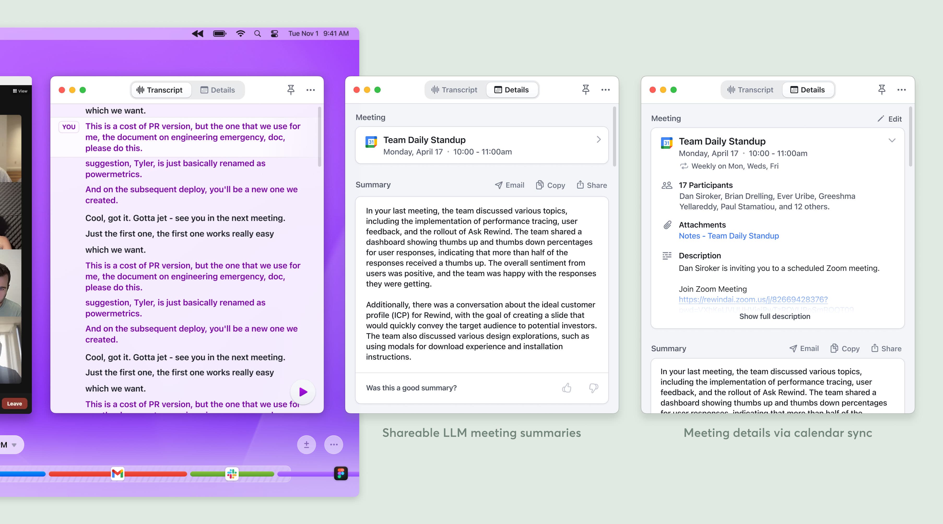 Rewind Mac app - Rewind meeting recording and summarization