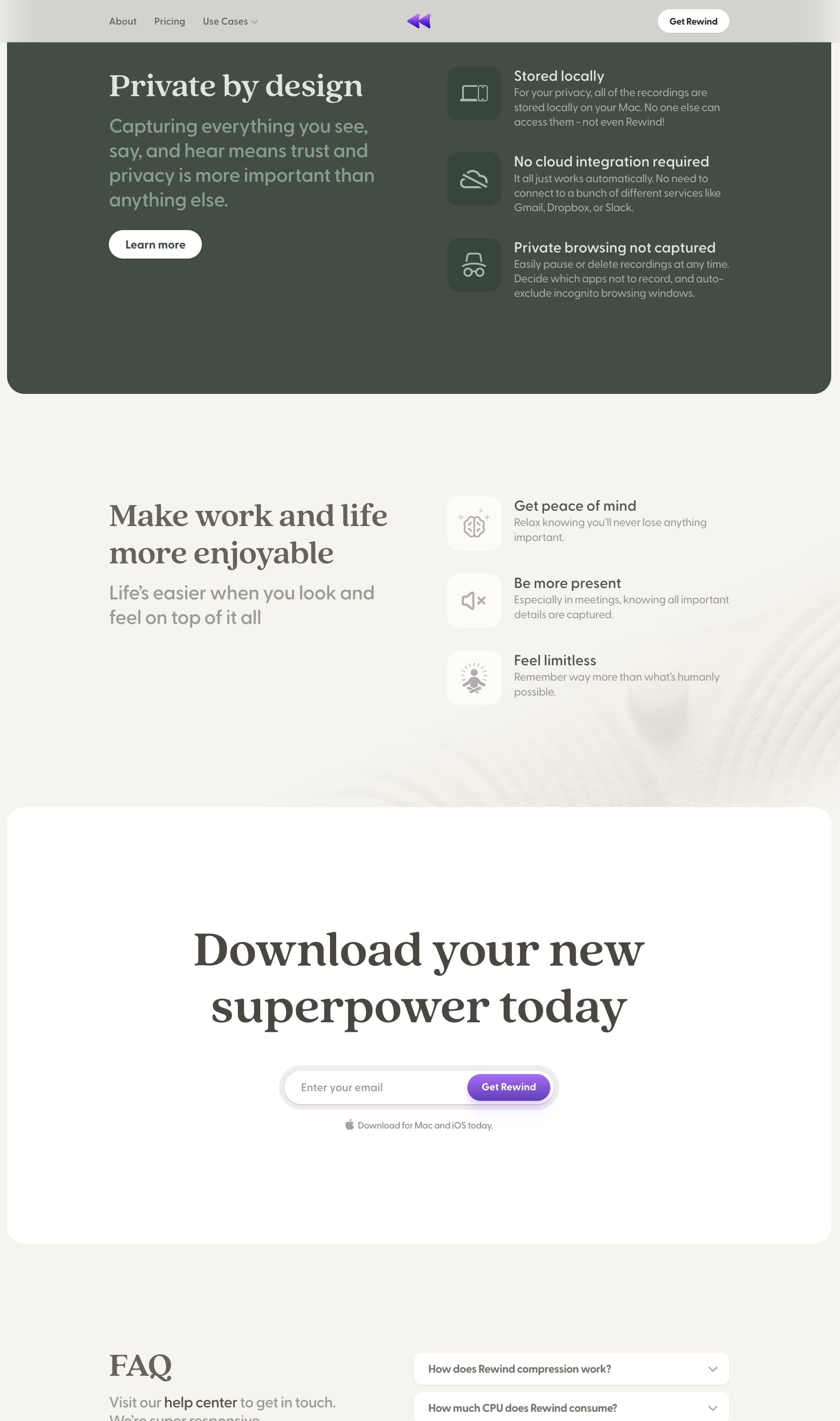 Rewind website - Private by design